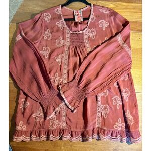 Johnny Was Embroidered Tunic Top Blouse Bohemian Peasant Style‎ Large